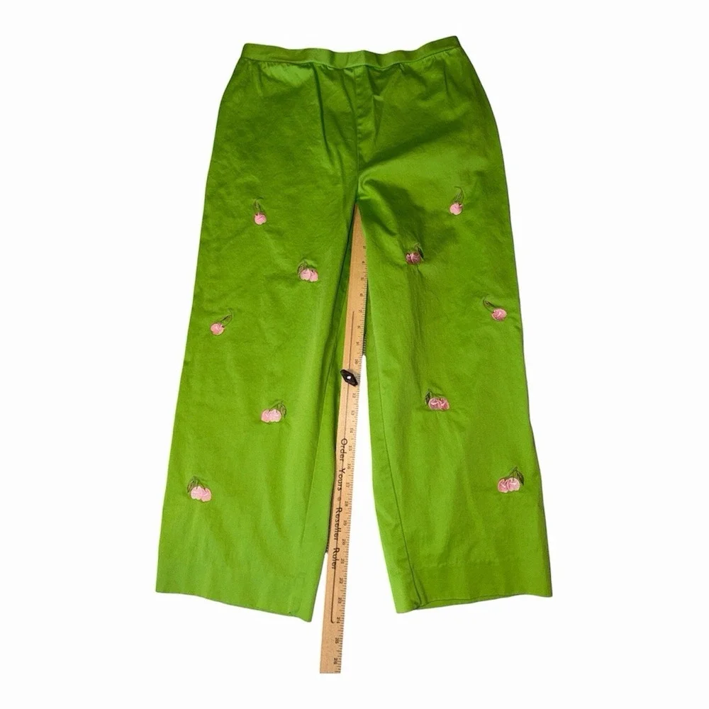 Sag‎ Harbor Petite Cherry Embroidered Matching Set Green Crop Top Size 14P Y2K